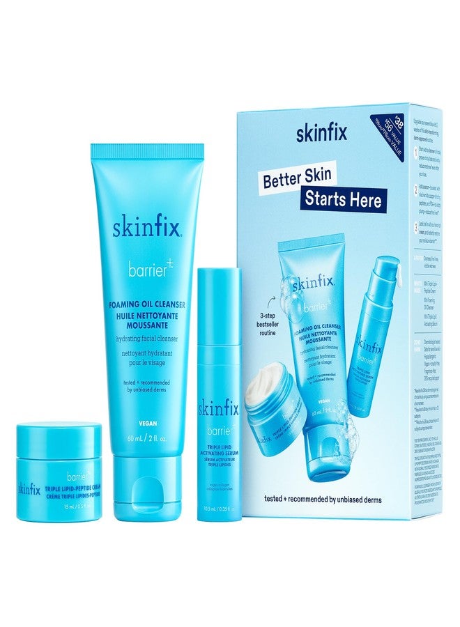 Skinfix Barrier+ Better Skin Starts Here Kit - Includes Mini Triple Lipid-Peptide Cream (0.5 oz), Mini Foaming Oil Cleanser (2 oz) & Mini Triple Lipid Activating Serum (0.35 oz) - Vegan, Cruelty Free - Image 1